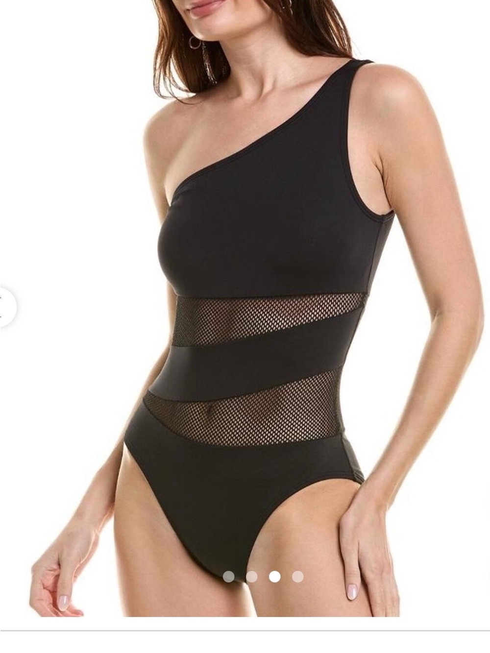 Carmen Marc Valvo Black One-Shoulder Mesh-Panel Swimsuit